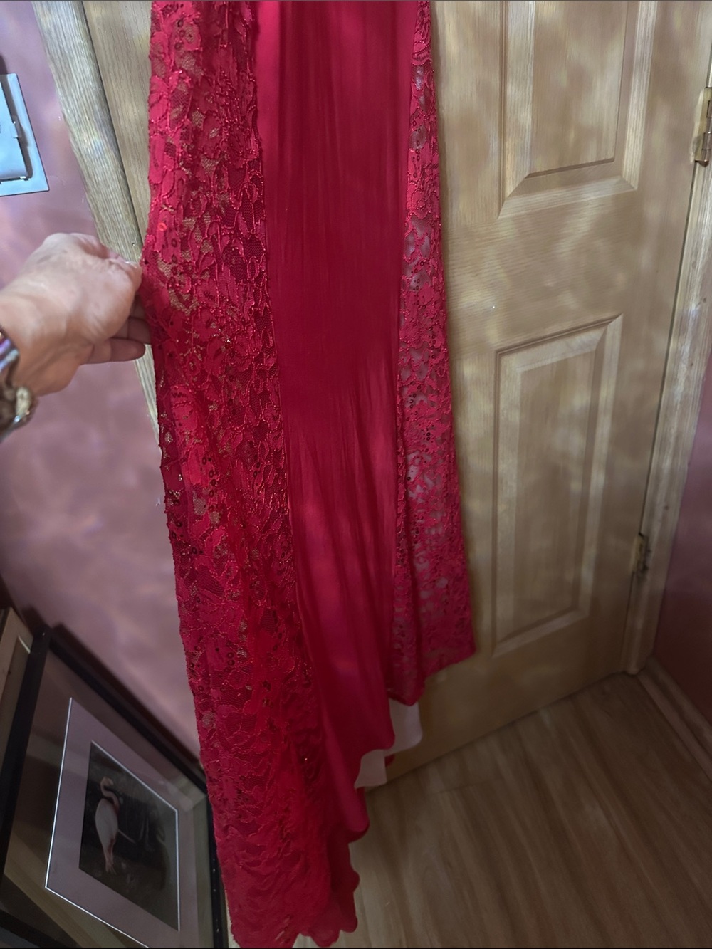 Morgan & Co. Fuchsia Lace-Trim Halter Prom Gown - Picture 5 of 6